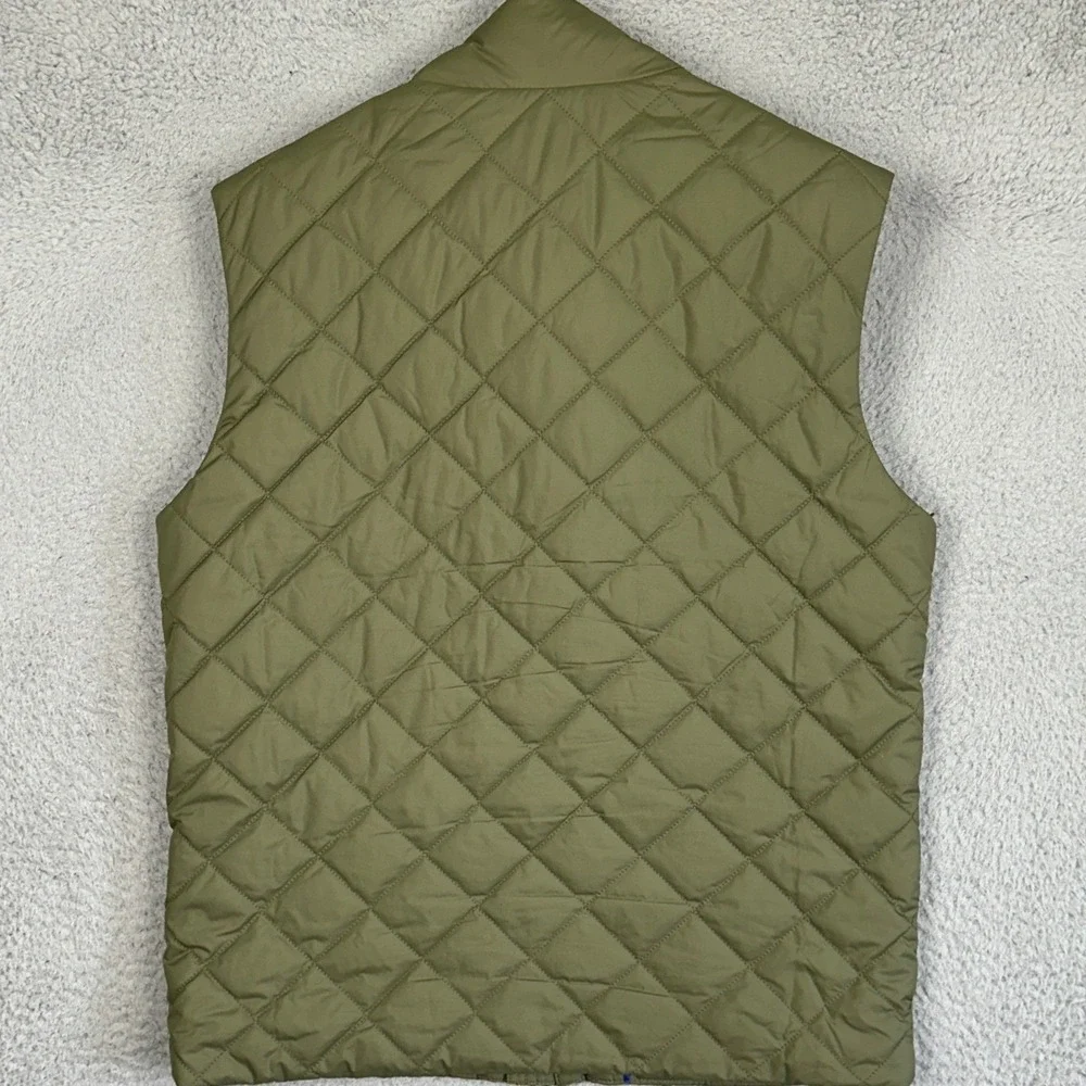 Brooks Brothers Vest Mens Medium Olive Green Quilted Vest Full Zip Plaid Lining